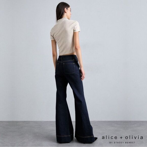 Alice + Olivia **NWT** SB High Rise Bell Flare Leg Jean in Dark Rinse Blue Denim - Picture 7 of 16